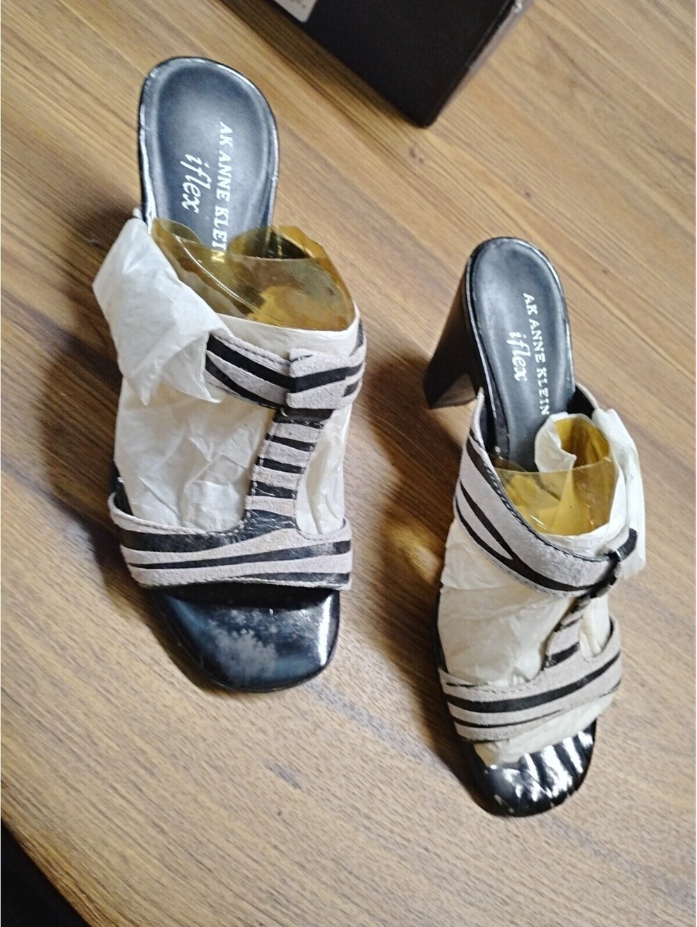 Anne Klein Heeled Sandals Zebra Stripe Faux Suede Women NWT Size 6